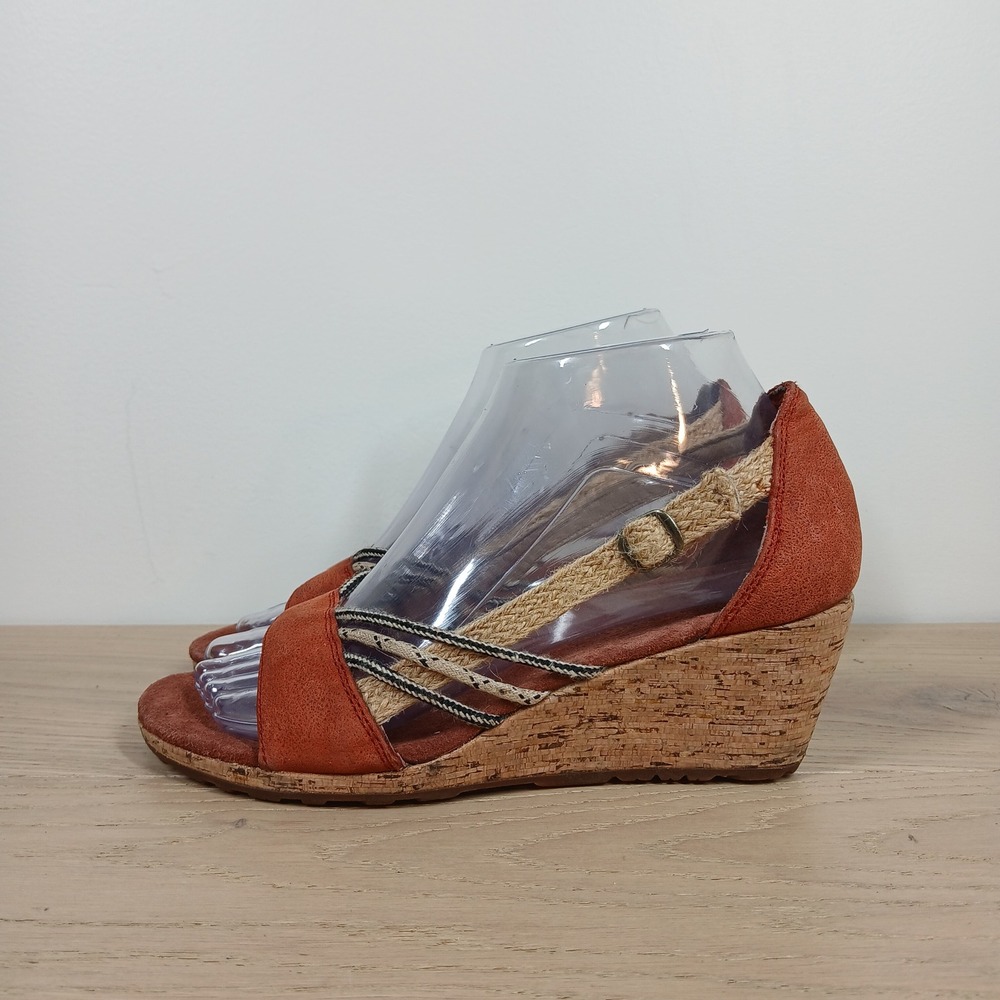 Patagonia Rust Orange Cork Wedge Sandals with Braided Straps